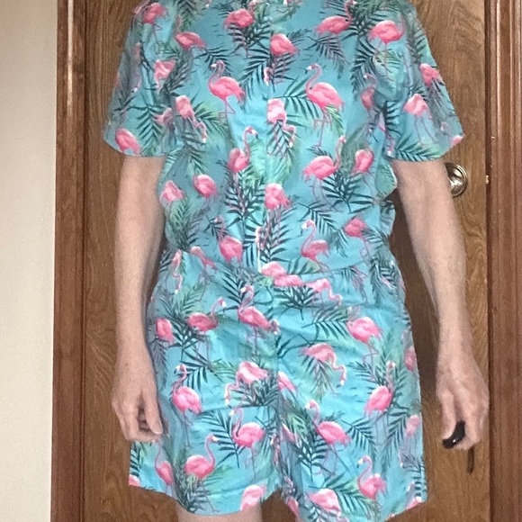 Flamingo‎ Print Aqua & Pink Jumpsuit Size M - Picture 8 of 13
